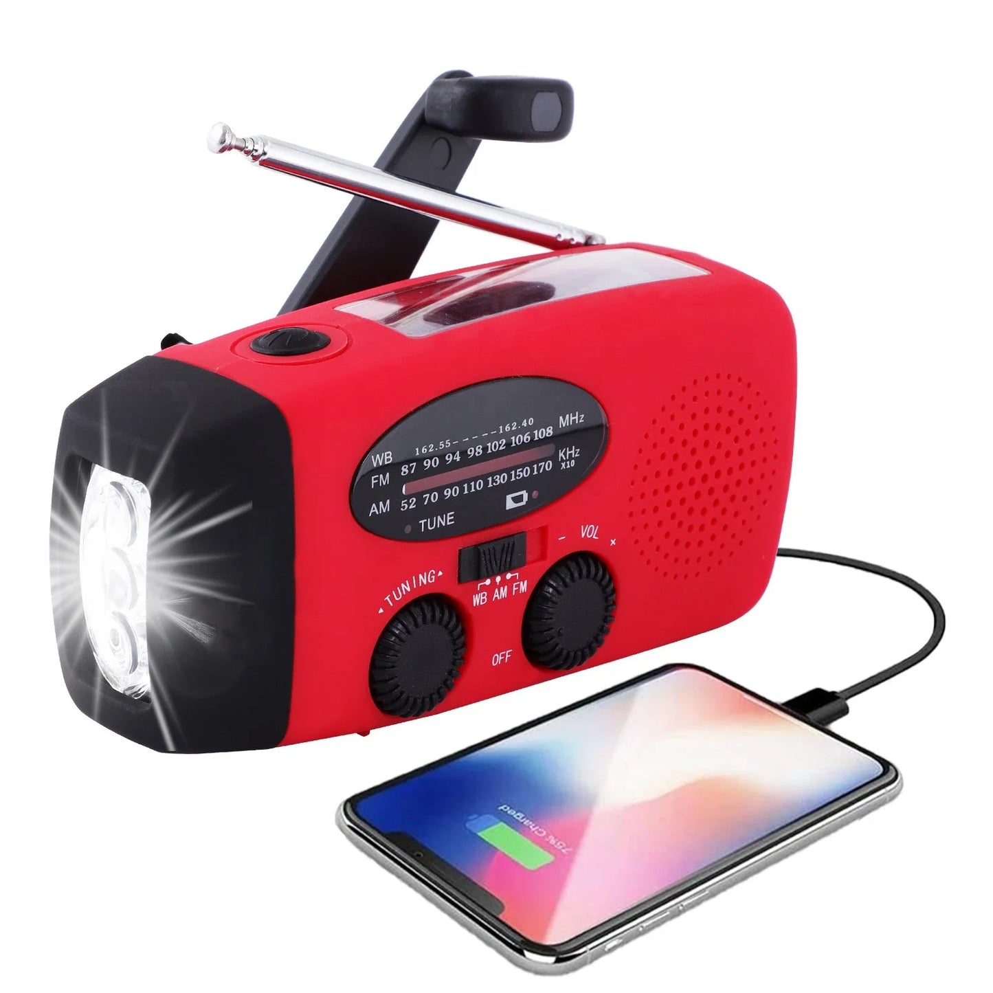 Versatile Solar Hand Crank Radio: FM/AM/WB NOAA Weather Radio with 2000mAh USB Charging, Emergency LED Flashlight, and Power Bank Functionality