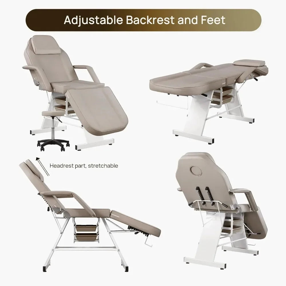 Adjustable 73" Facial Massage & Tattoo Chair with Matching Stool – Professional Salon & Spa Station