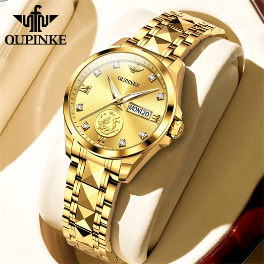 Luxury Women's Automatic Watch: Real Gold, Phoenix Inlaid, Swiss Luminous Waterproof Mechanical Wristwatch