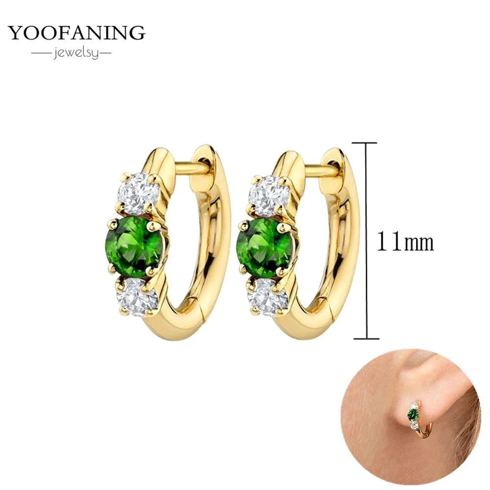 925 Sterling Silver Women's Earrings – Heart-Shaped Green Zircon Flower with Geometric Luxury Design