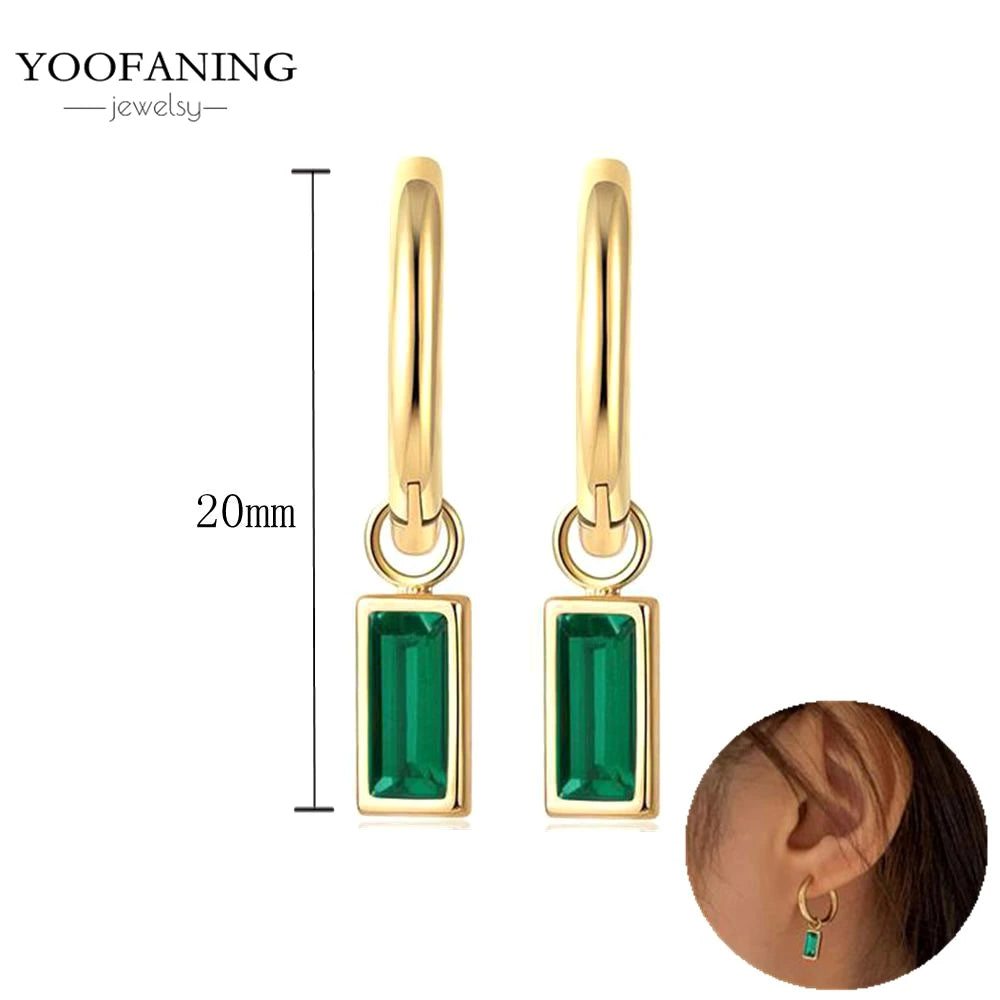 925 Sterling Silver Women's Earrings – Heart-Shaped Green Zircon Flower with Geometric Luxury Design