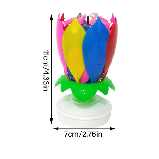 Rotating Lotus Music Candle – Artificial Blossom Candle for Birthday Cake Decoration with Flat Bottom Design