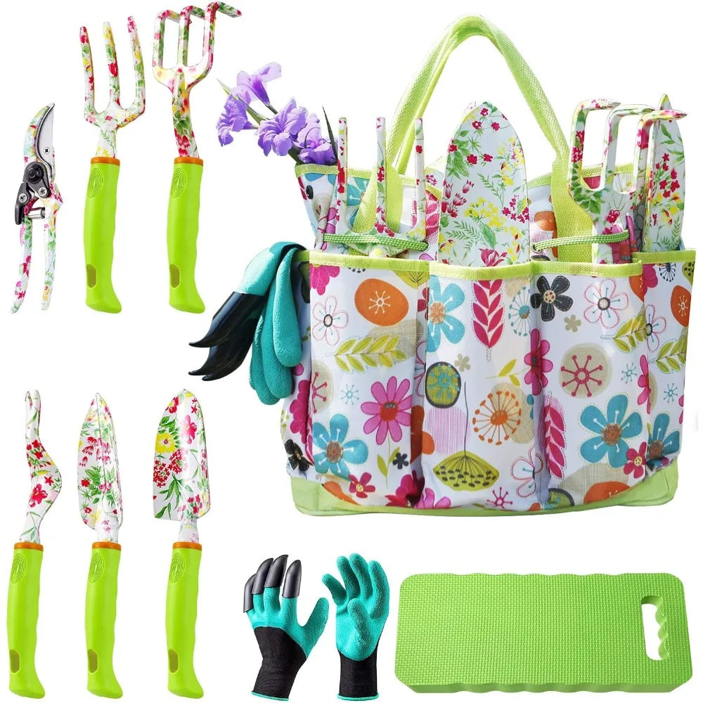 Cute Garden Tool Set – Heavy Duty Gardening Gifts for Women, Includes Gloves, Tote, Kneeling Pad, and Hand Pruner, Perfect Birthday Gift for Mom