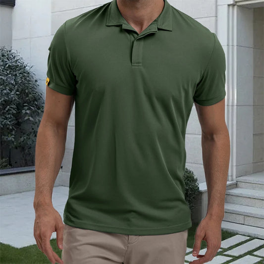 Men’s Casual Short Sleeve Button-Down Shirt – Solid Color Summer Top with Turn-Down Collar