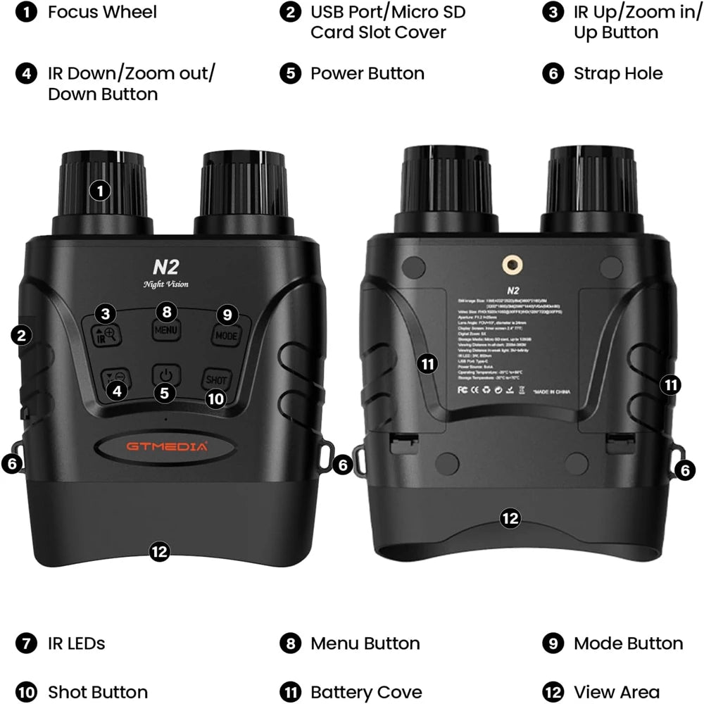 Digital Night Vision Binoculars – 300M Range, 5X Zoom, Infrared Camera with Photo & Video Recording for Full Darkness Viewing