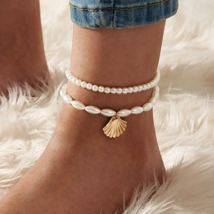 3-Piece Beach Anklet Set for Women – Vintage Gold Starfish & Shell Charms, Summer Boho Jewelry for Vacation & Daily Wear
