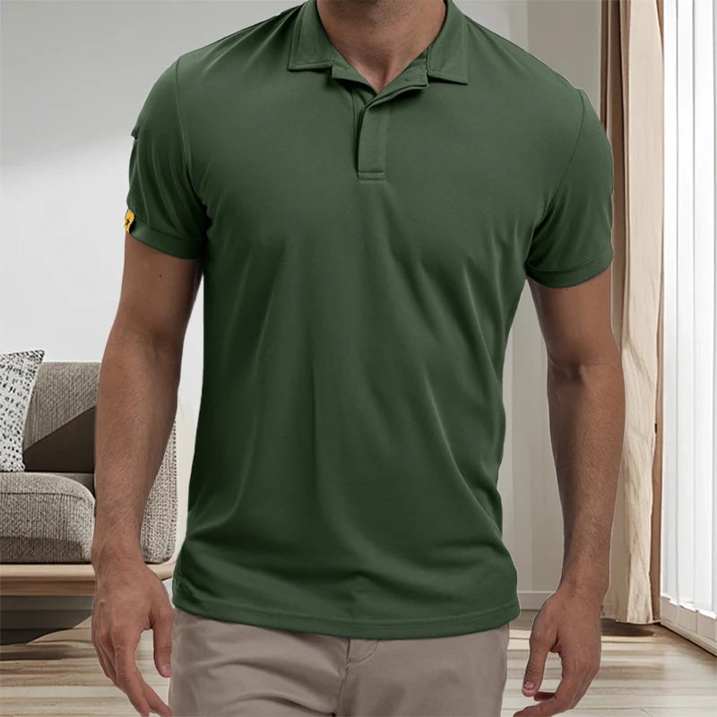 Men’s Casual Short Sleeve Button-Down Shirt – Solid Color Summer Top with Turn-Down Collar