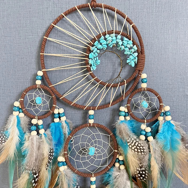 Vintage Tree of Life Dream Catcher – Natural Stone Wind Chime for Stunning Indian-Inspired Home Decor