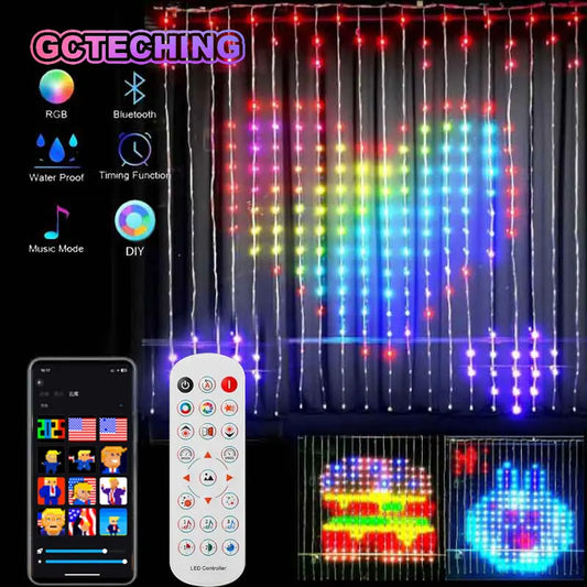 400-LED Smart Curtain Lights – RGB String Lights with Bluetooth App Control, Music Sync & DIY Display for Bedroom or Window Decor