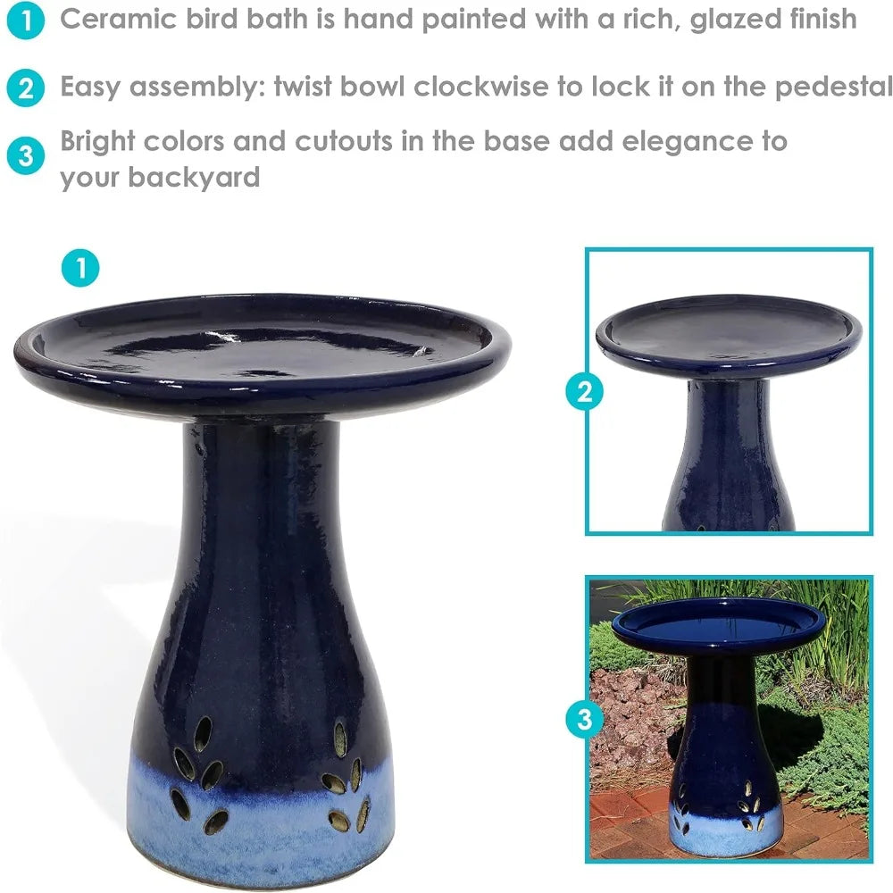 Enhance Your Garden: Hand-Painted Ceramic Bird Bath - UV and Frost Resistant Finish for Patio, Lawn, and Garden Décor