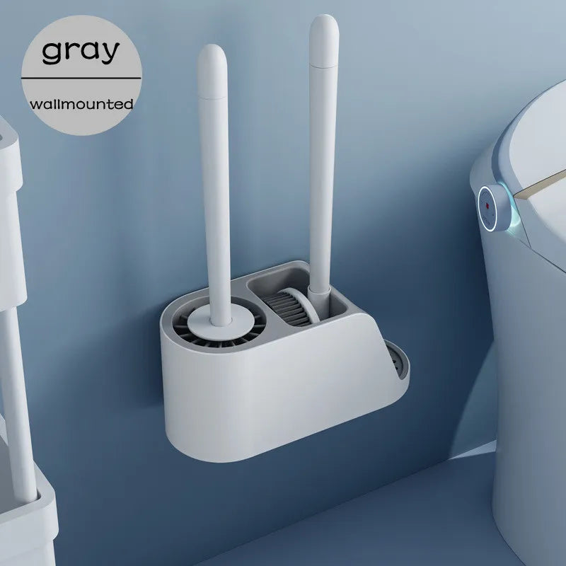 3-in-1 Silicone Toilet Brush Set with Wall & Floor Stand – Sleek, Space-Saving Cleaning Solution