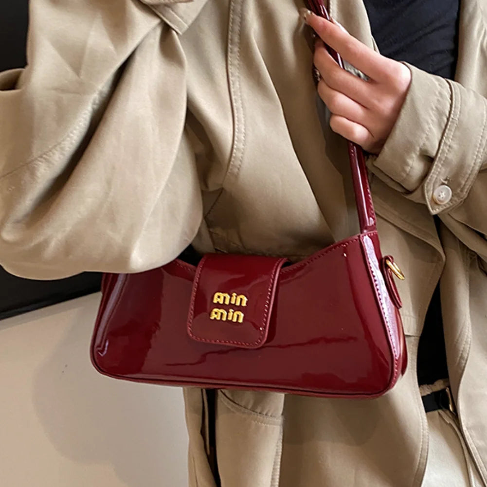2025 Light Luxury Patent Leather Ladies Shoulder Bag – High-End PU Tote, Underarm Handbag & Crossbody Purse