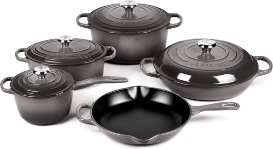 9-Piece Cast Iron Cookware Set with Colorful Oyster Enamel – Durable, Chip-Resistant Exterior & Even Heat Distribution*