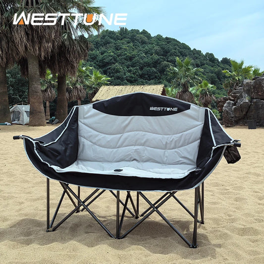 Oversized Double Camping Chair: Heavy-Duty Folding Outdoor Couch with Cup Holders – Supports Up to 440 lbs!