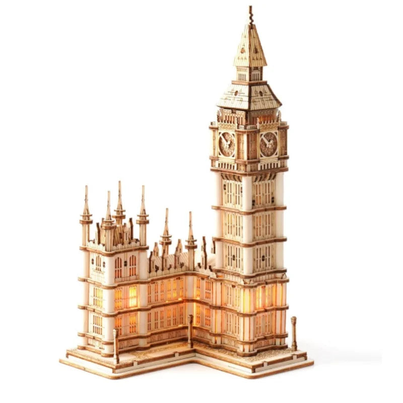 3D Wooden Puzzle Game with Light - Big Ben and Tower Bridge, Ideal DIY Gift for Children and Adults