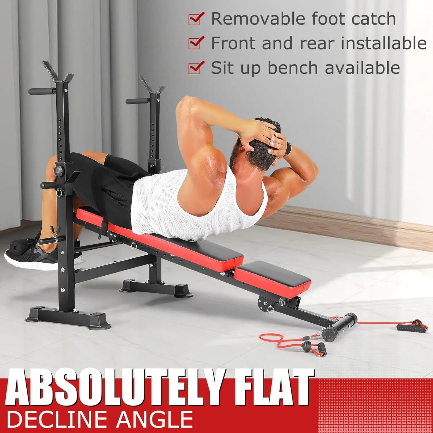 6-in-1 Weight Bench Set with Squat Rack – Foldable, Adjustable Bench Press with Removable Foot Catch for Complete Strength Training!