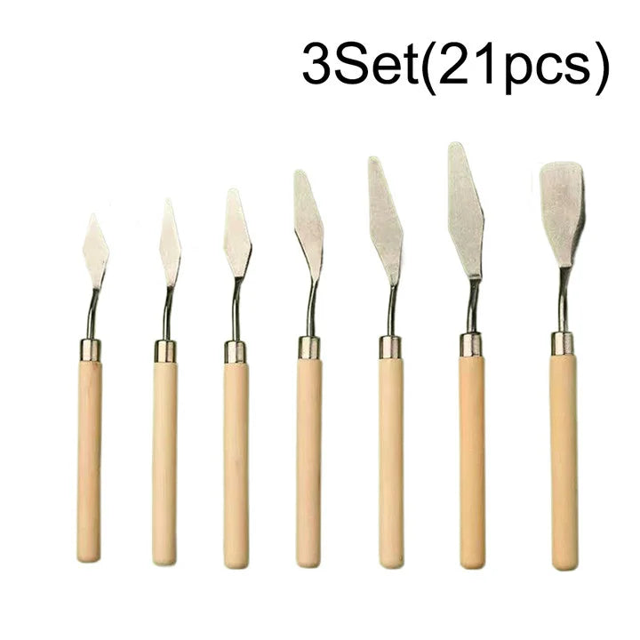 🎨 Oil Painting Palette Knife Set – 1 Set / 3 Set Options | Wood Handle Painting Scrapers