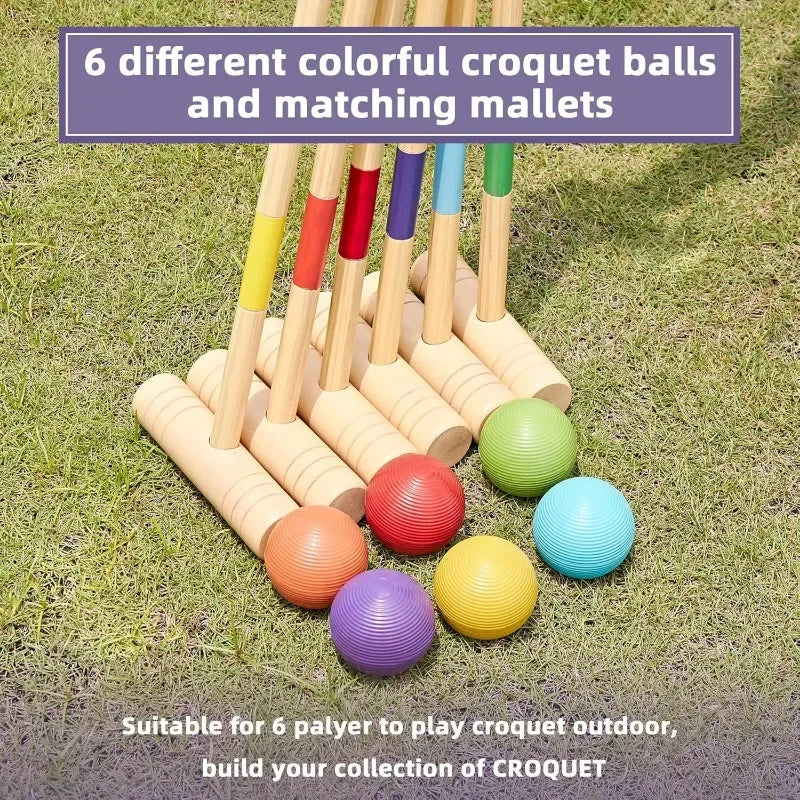 32" Six-Player Croquet Set – Deluxe Backyard Lawn Game with Premium Pine Mallets, Balls, Wickets & Stakes