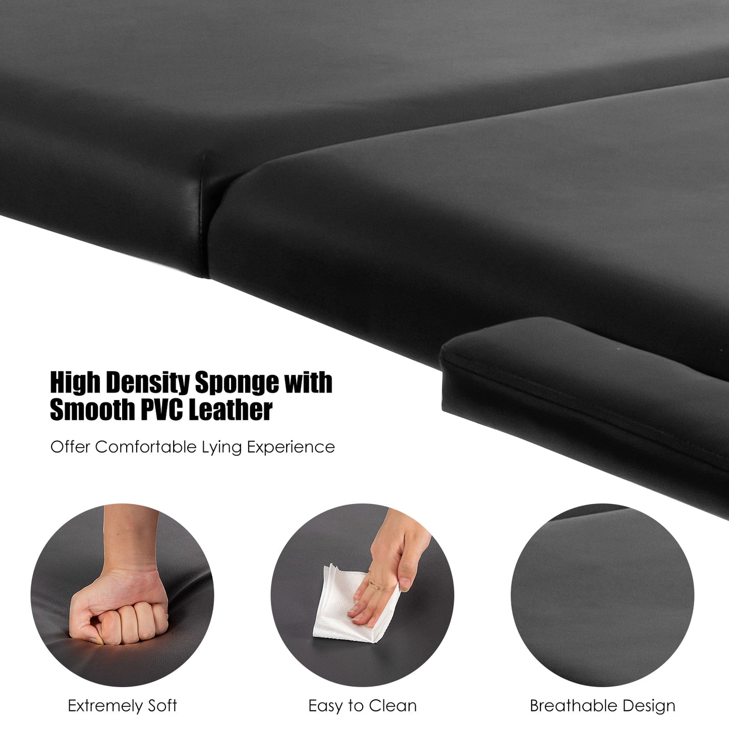 Adjustable Facial Spa Bed: 84" Portable Massage Table with Carry Case in Black