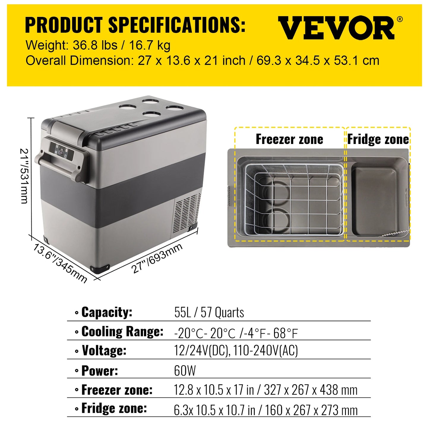 VEVOR Portable Car Refrigerator - 20L to 55L Mini Fridge Freezer with Compressor, 12/24V DC & 110-240V for Camping & Travel!