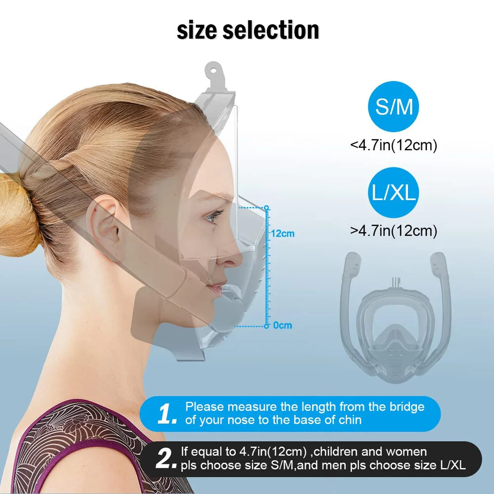 Enhanced Snorkeling Experience: 180° Panoramic View Full Face Snorkel Mask with Silicone Dry Top, Dual Snorkels, Anti-Fog, and Anti-Leak Technology