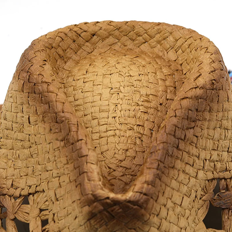 New Summer Khaki Paint-Sprayed Lafite Straw Cowboy Hat: Wide Brim Sun Protection Panama Beach Cap for Men and Women