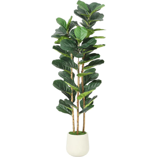 Lush & Lively: 5FT Faux Fiddle Leaf Tree with Modern White Pot