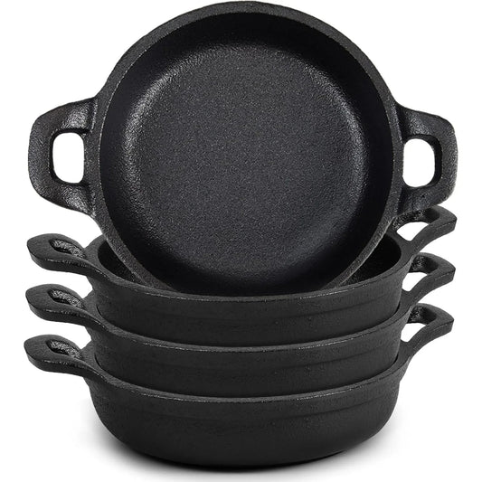 Mini Cast Iron Frying Pan Set – 2-Piece, 5" x 5" x 1.3", Black, Oven-Safe Skillets for Indoor/Outdoor Cooking, Kitchen & Picnic Use