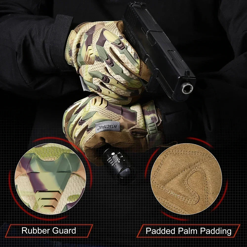 Multicam Full Finger Tactical Gloves for Men - Ideal for Army, Combat, Airsoft, Cycling, Outdoor Activities, Hiking, Shooting, Paintball, and Hunting.