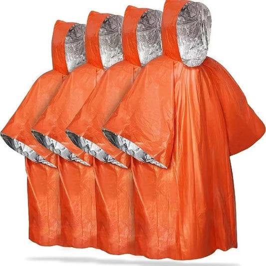4-Pack Emergency Thermal Ponchos – Insulated, Reflective Raincoats for Outdoor Survival, Camping & Car Gear