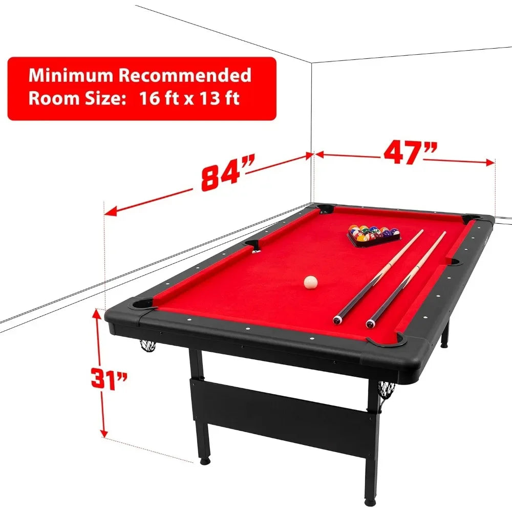 6, 7, or 8 Ft Portable Billiards Table – Premium Pool Table with Full Set of Balls, 2 Cue Sticks, and Chalk Included