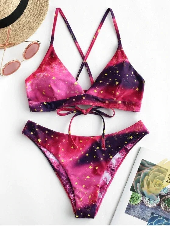 Starry Sky Reversible Bikini Set – Sexy Micro Thong Two-Piece Swimsuit for Summer Beach Vibes