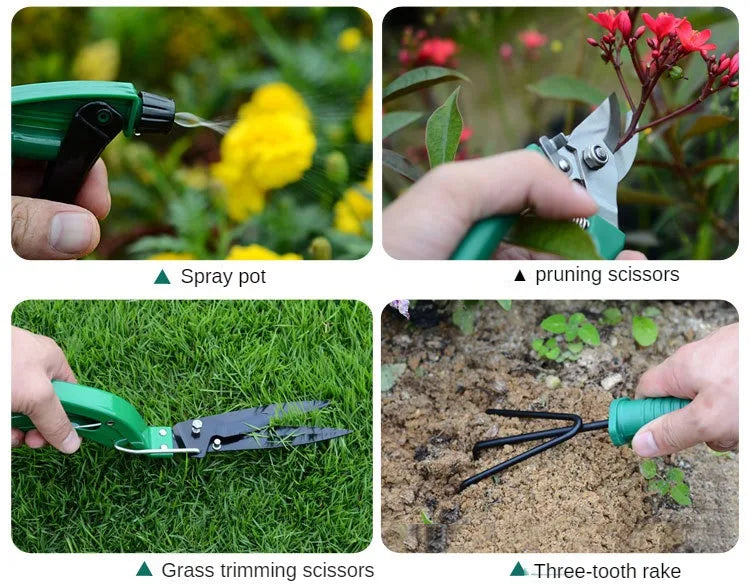 Set of 5/10 Garden Tools with Non-Slip Handles: Includes Anti-Rust Trowel, Cultivator, Pruning Shear, and Water Sprayer - Perfect Gardening Gift Kit