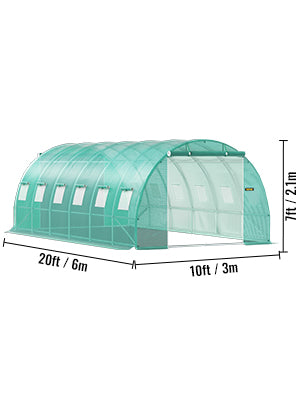 VEVOR Walk-in Tunnel Greenhouse: Galvanized Frame with Waterproof Cover - Available in Various Sizes (15x7x7/10x7x7/20x10x7/12x7x7 ft)