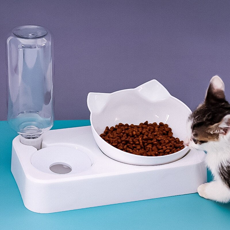 15-Degree Tilt Pet Cat Bowl: Safeguard Your Cat's Cervical Vertebrae with an Automatic Drinking Feeder