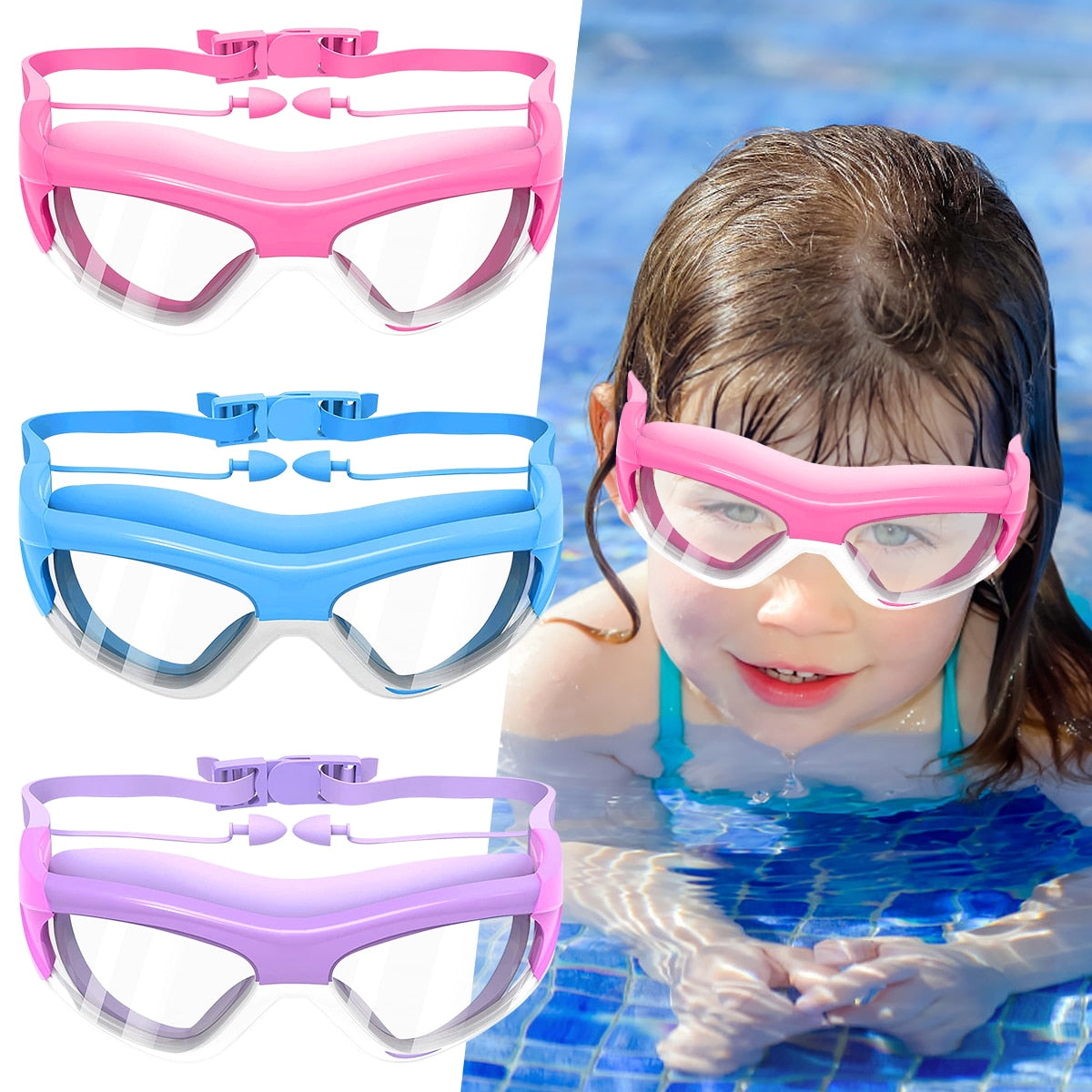 Waterproof Kids Swimming Goggles Set: High-Definition, Anti-Fog, with Strap, Nose Clip, and Earplugs