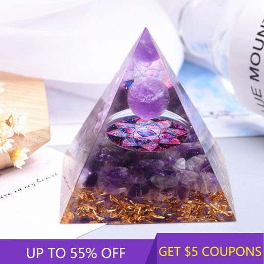 Handcrafted Brazilian Amethyst Orgonite Pyramid: Enhance Your Meditation, Chakra Healing, and Energy Flow